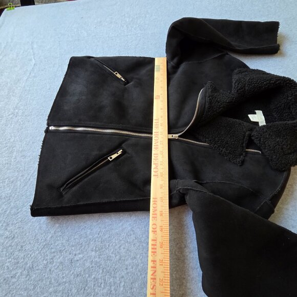 H&M Faux Suede Biker Jacket with Faux Shearling Lining - Size 2 - Picture 6 of 7